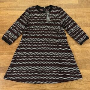 NWT Papillion burgundy black 3/4 sleeve a-line mini dress size large L
 b22